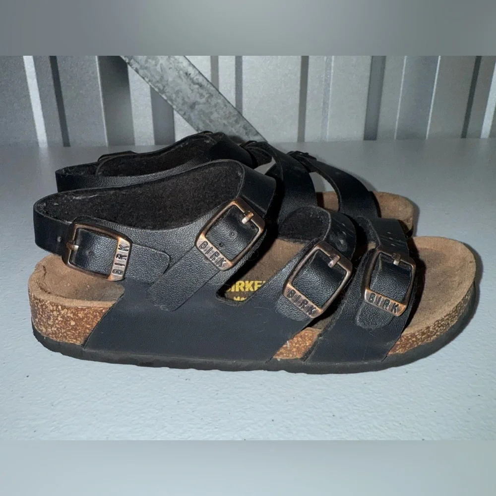 Birkenstock kids black leather three-strap slingback sandals unisex size 13
